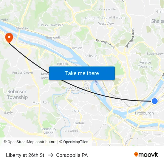 Liberty at 26th St. to Coraopolis PA map