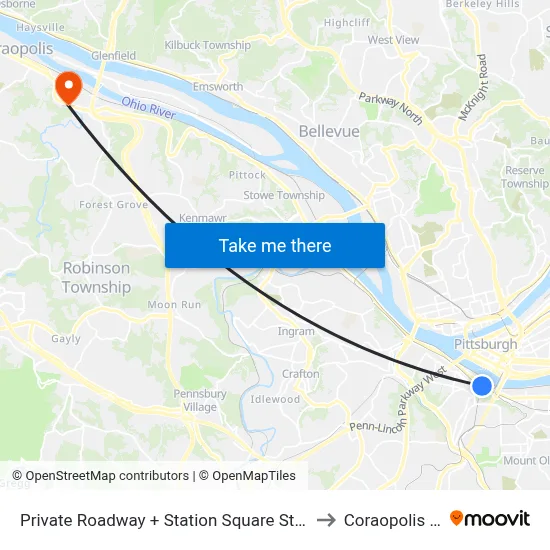 Private Roadway + Station Square Station to Coraopolis PA map