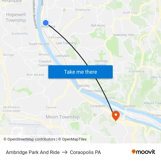 Ambridge Park And Ride to Coraopolis PA map