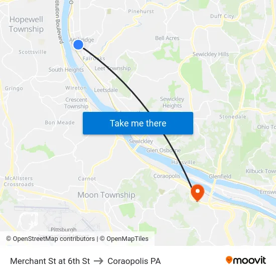 Merchant St at 6th St to Coraopolis PA map