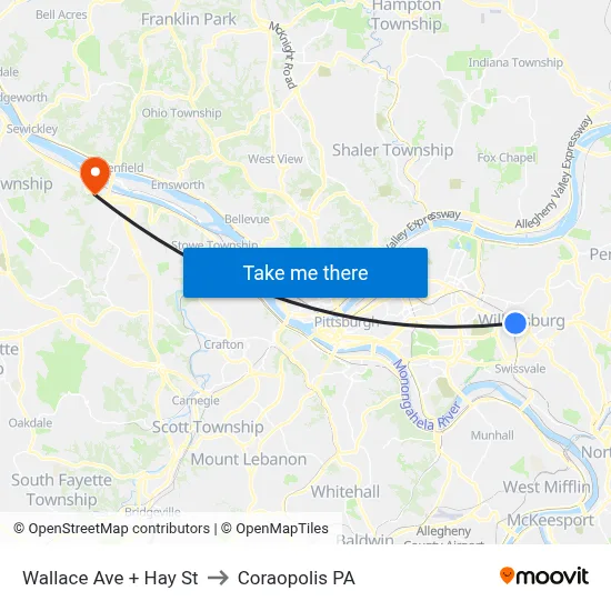 Wallace Ave + Hay St to Coraopolis PA map