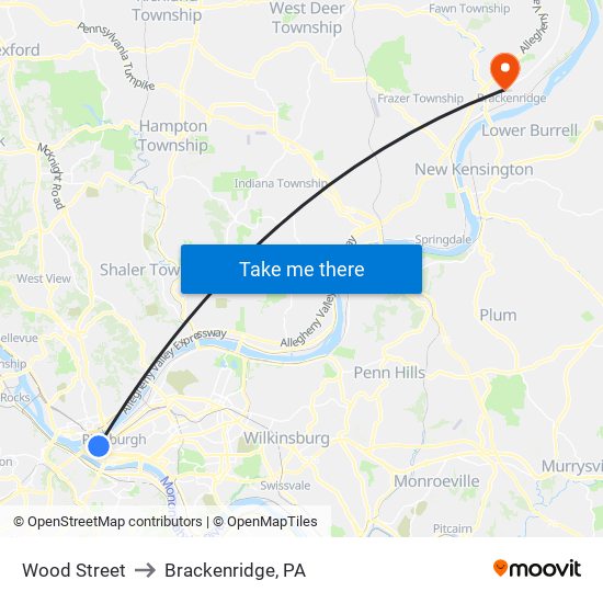 Wood Street to Brackenridge, PA map