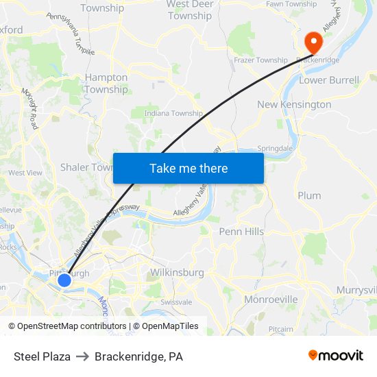 Steel Plaza to Brackenridge, PA map