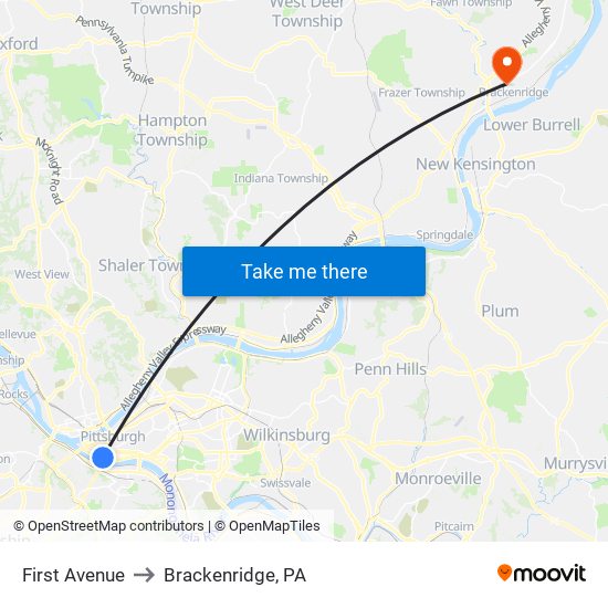 First Avenue to Brackenridge, PA map