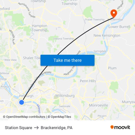 Station Square to Brackenridge, PA map