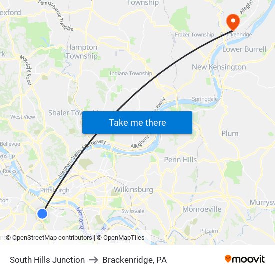 South Hills Junction to Brackenridge, PA map