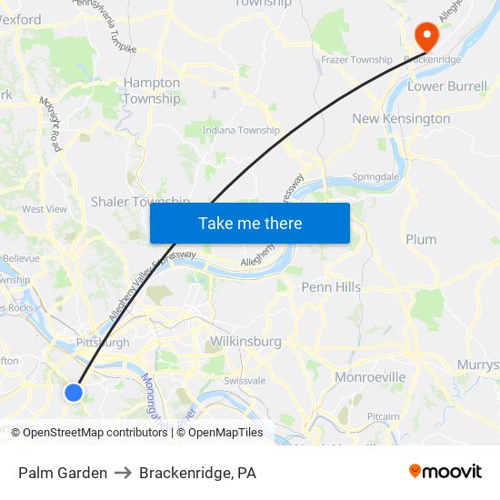 Palm Garden to Brackenridge, PA map