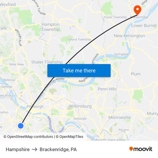 Hampshire to Brackenridge, PA map