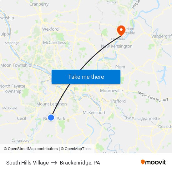 South Hills Village to Brackenridge, PA map