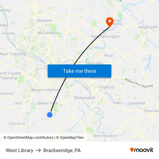 West Library to Brackenridge, PA map