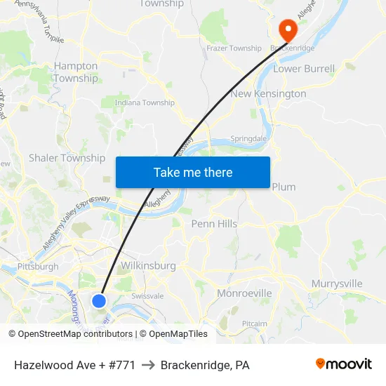 Hazelwood Ave + #771 to Brackenridge, PA map