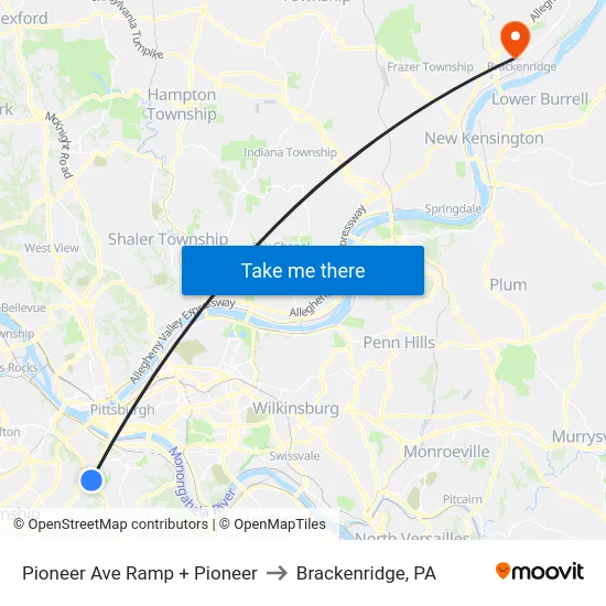 Pioneer Ave Ramp + Pioneer to Brackenridge, PA map