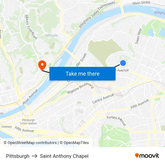 Pittsburgh to Saint Anthony Chapel map