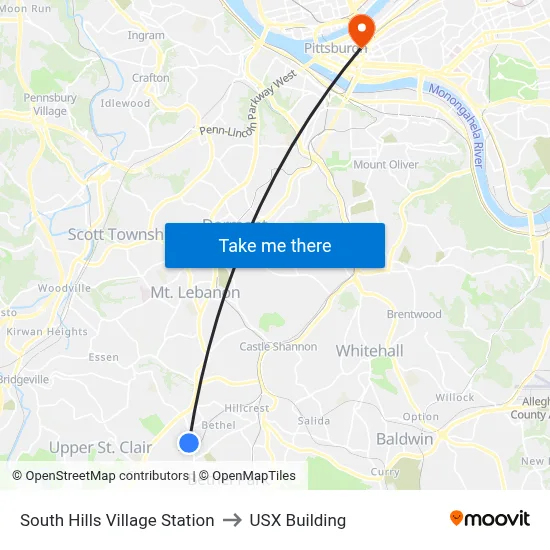 South Hills Village Station to USX Building map