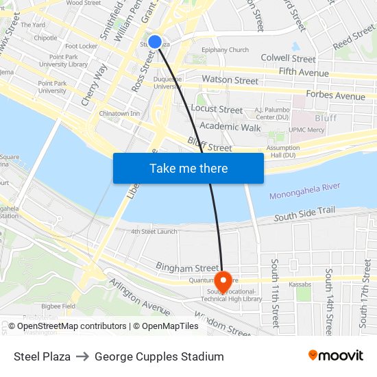 Steel Plaza to George Cupples Stadium map