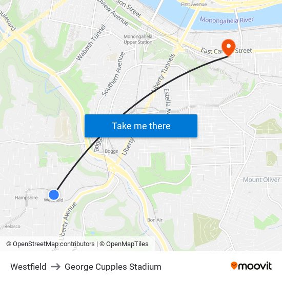 Westfield to George Cupples Stadium map