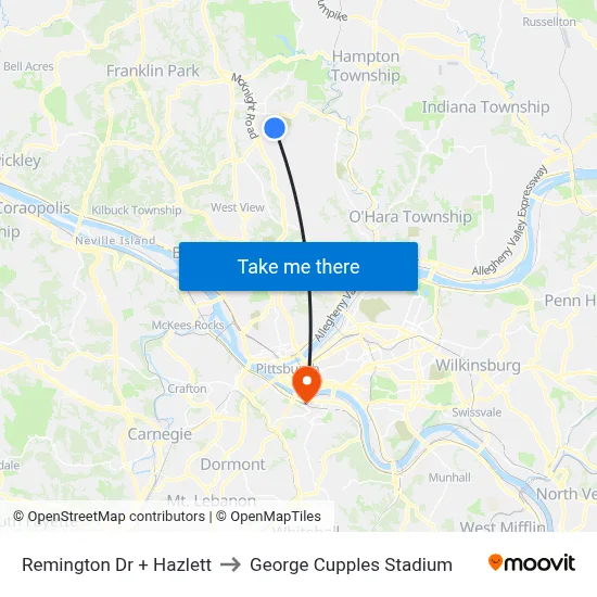 Remington Dr + Hazlett to George Cupples Stadium map