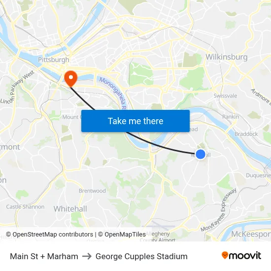 Main St + Marham to George Cupples Stadium map