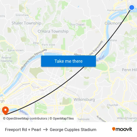 Freeport Rd + Pearl to George Cupples Stadium map