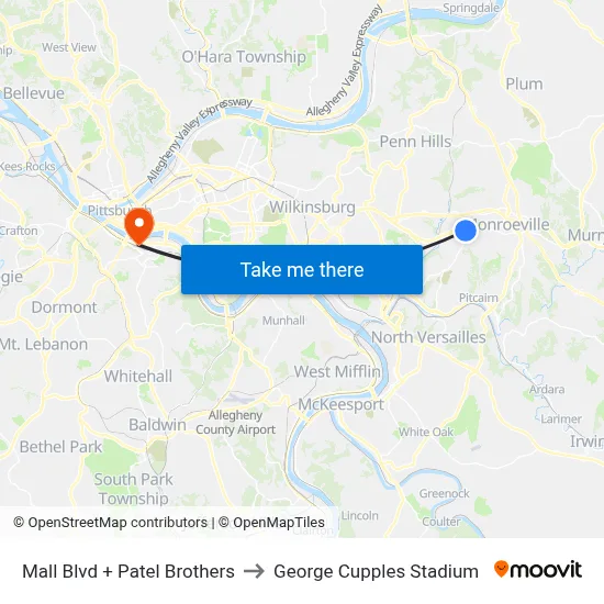Mall Blvd + Patel Brothers to George Cupples Stadium map