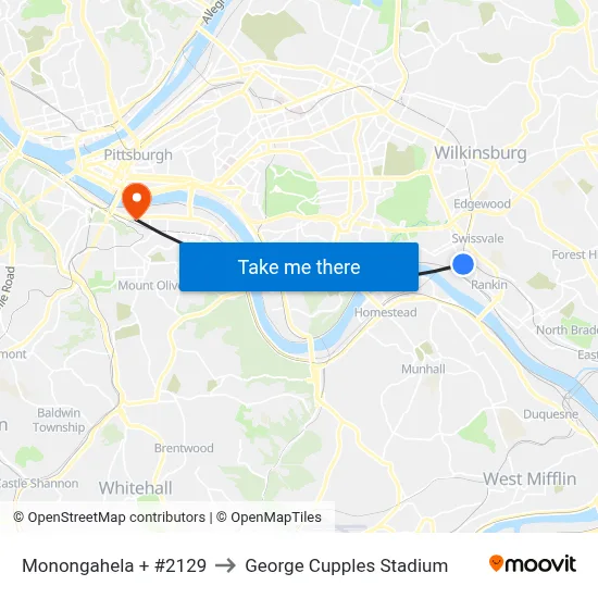 Monongahela + #2129 to George Cupples Stadium map