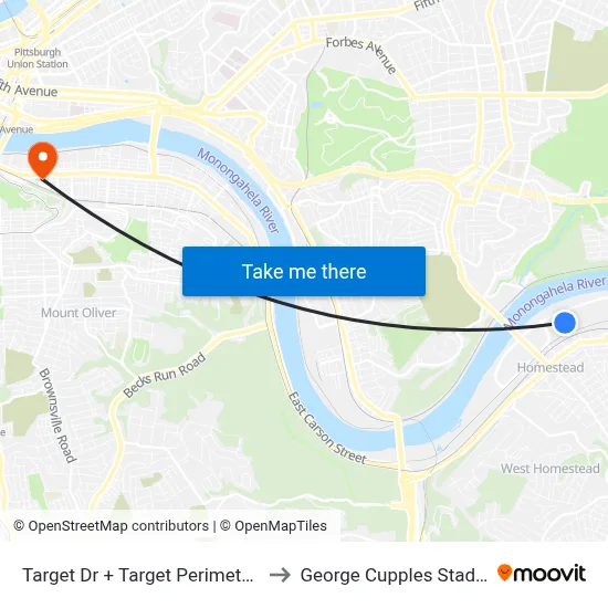 Target Dr + Target Perimeter Rd to George Cupples Stadium map