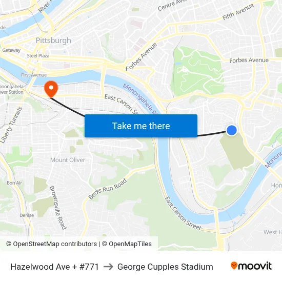 Hazelwood Ave + #771 to George Cupples Stadium map