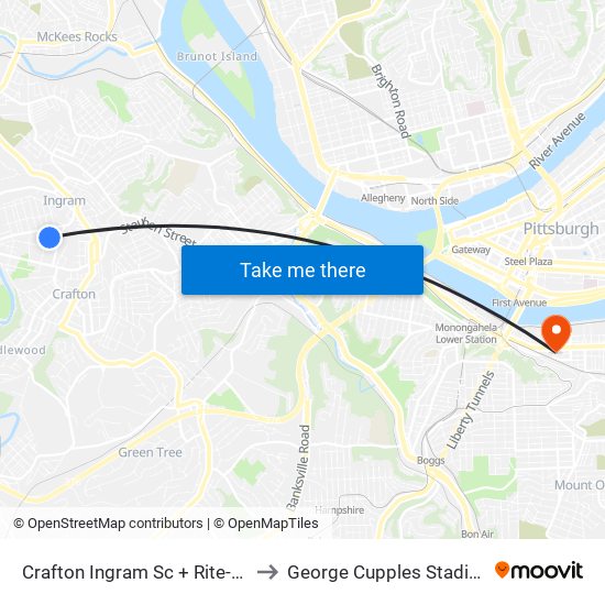 Crafton Ingram Sc + Rite-Aid to George Cupples Stadium map