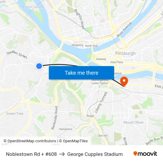Noblestown Rd + #608 to George Cupples Stadium map
