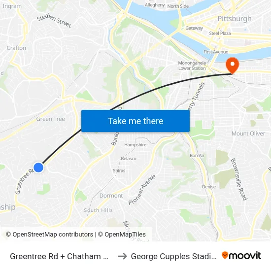 Greentree Rd + Chatham Park to George Cupples Stadium map