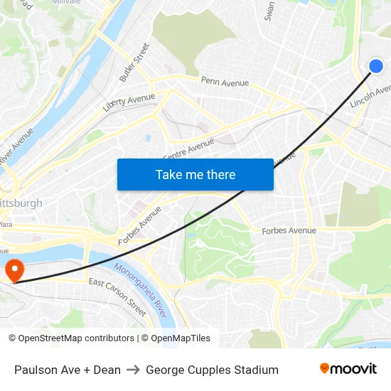 Paulson Ave + Dean to George Cupples Stadium map