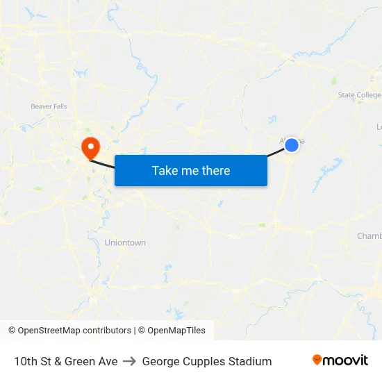 10th St & Green Ave to George Cupples Stadium map