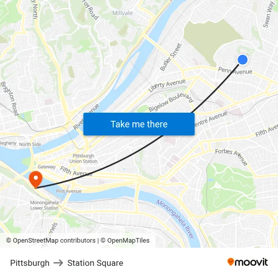 Pittsburgh to Station Square map