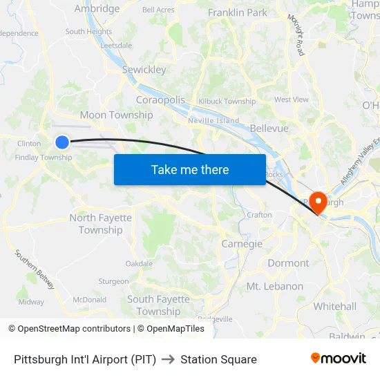 Pittsburgh Int'l Airport (PIT) to Station Square map
