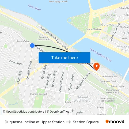 Duquesne Incline at Upper Station to Station Square map