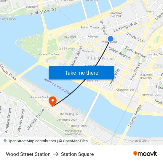 Wood Street Station to Station Square map