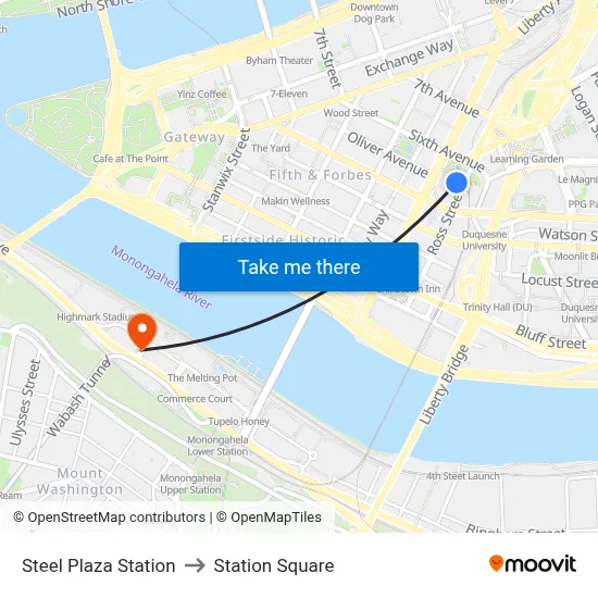 Steel Plaza Station to Station Square map