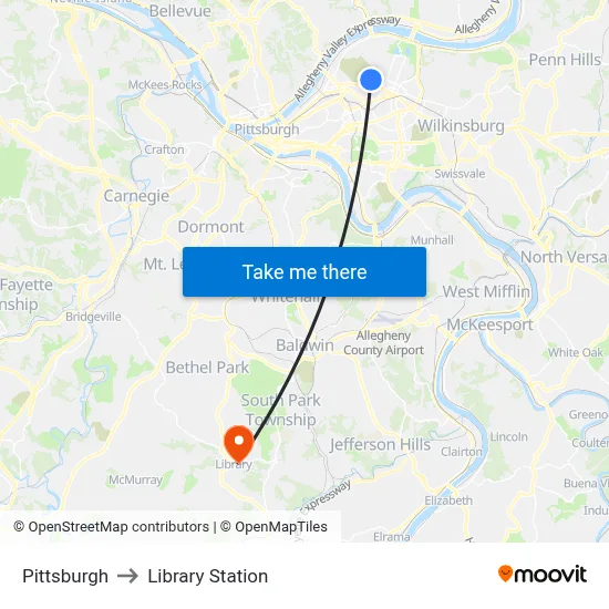 Pittsburgh to Library Station map