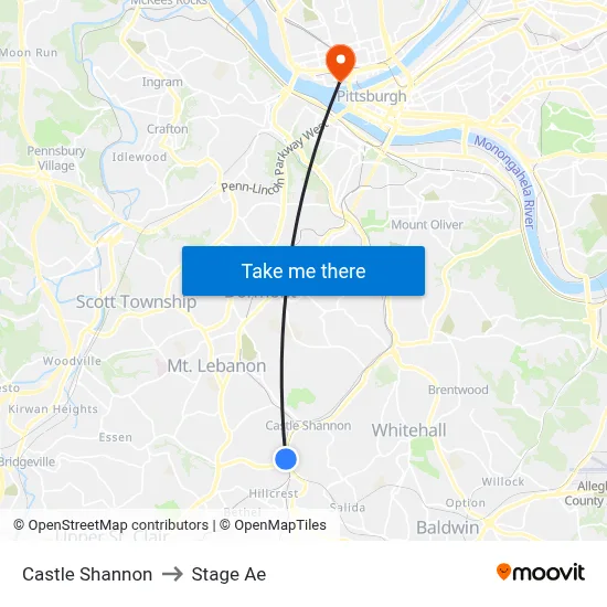 Castle Shannon to Stage Ae map