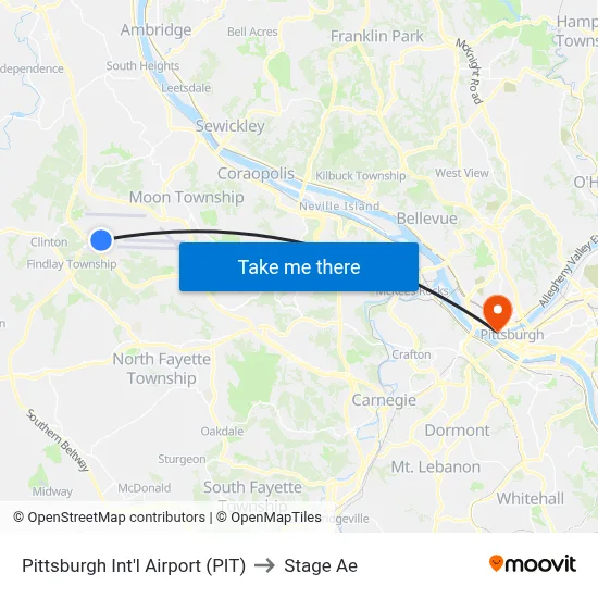 Pittsburgh Int'l Airport (PIT) to Stage Ae map