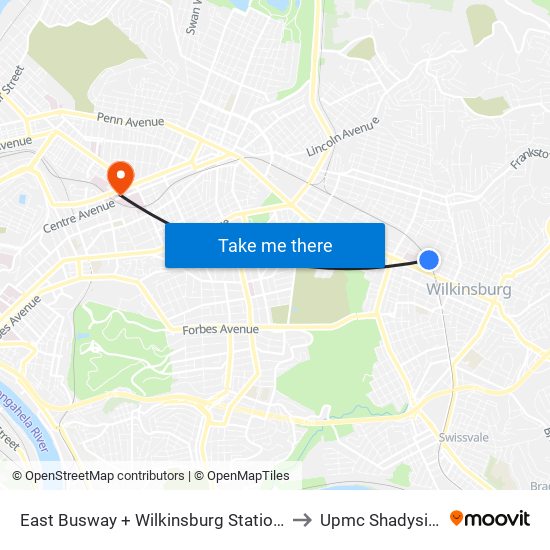 East Busway + Wilkinsburg Station B to Upmc Shadyside map