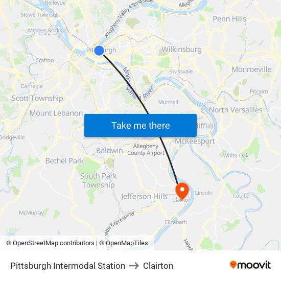 Pittsburgh Intermodal Station to Clairton map