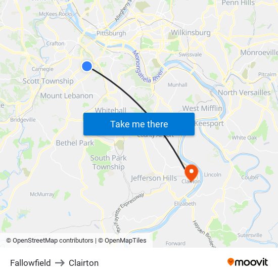 Fallowfield to Clairton map