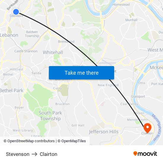 Stevenson to Clairton map