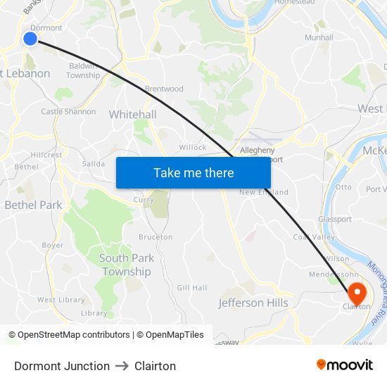 Dormont Junction to Clairton map