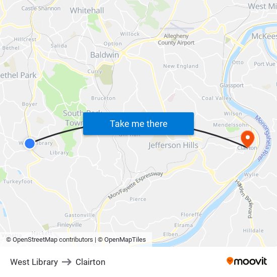 West Library to Clairton map