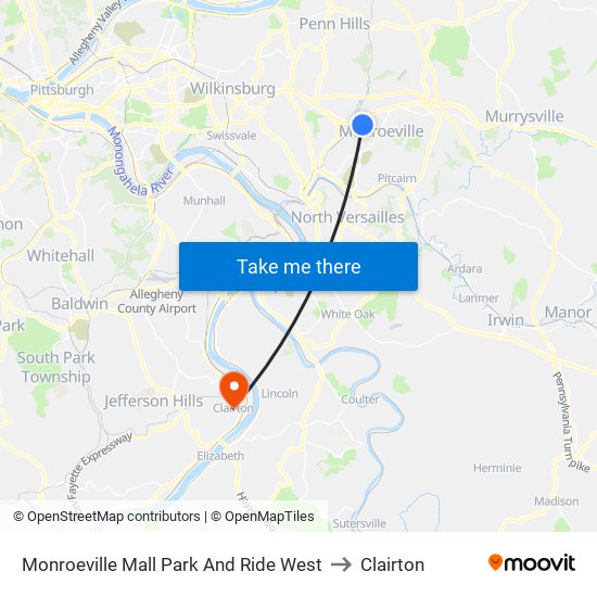 Monroeville Mall Park And Ride West to Clairton map