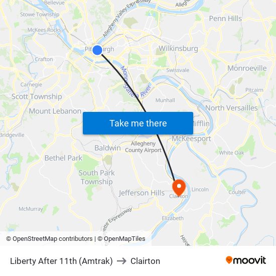 Liberty After 11th (Amtrak) to Clairton map