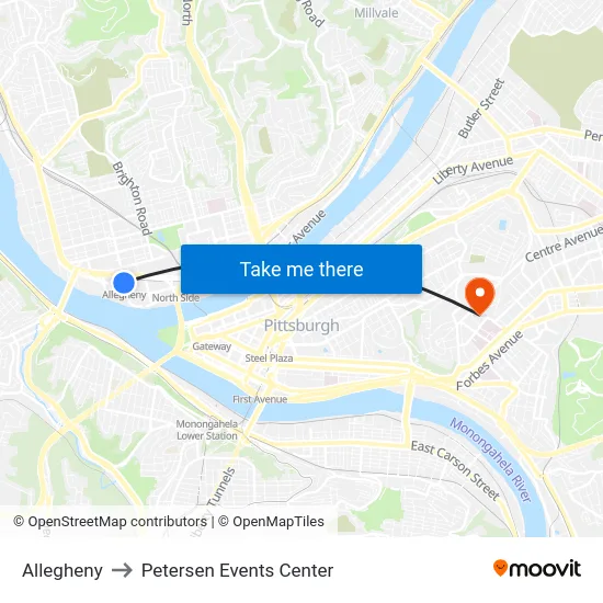 Allegheny to Petersen Events Center map
