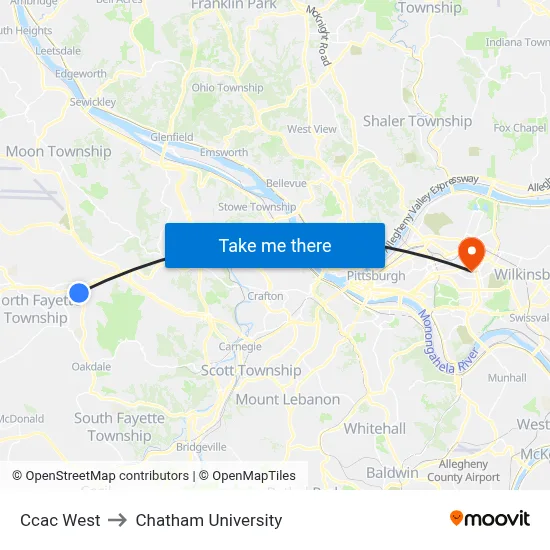 Ccac West to Chatham University map